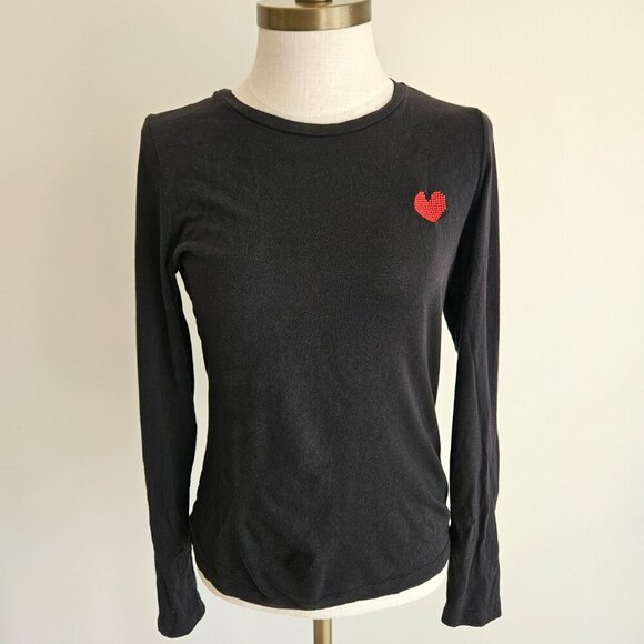 Sunday Best Black Long Sleeve with Red Heart Accent - Picture 1 of 4